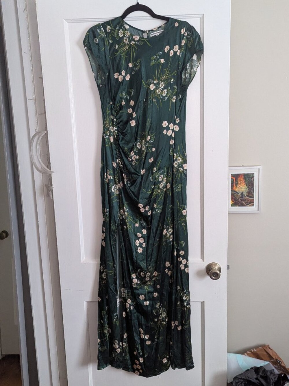 Reformation Birch Green Silk Floral Print Dress